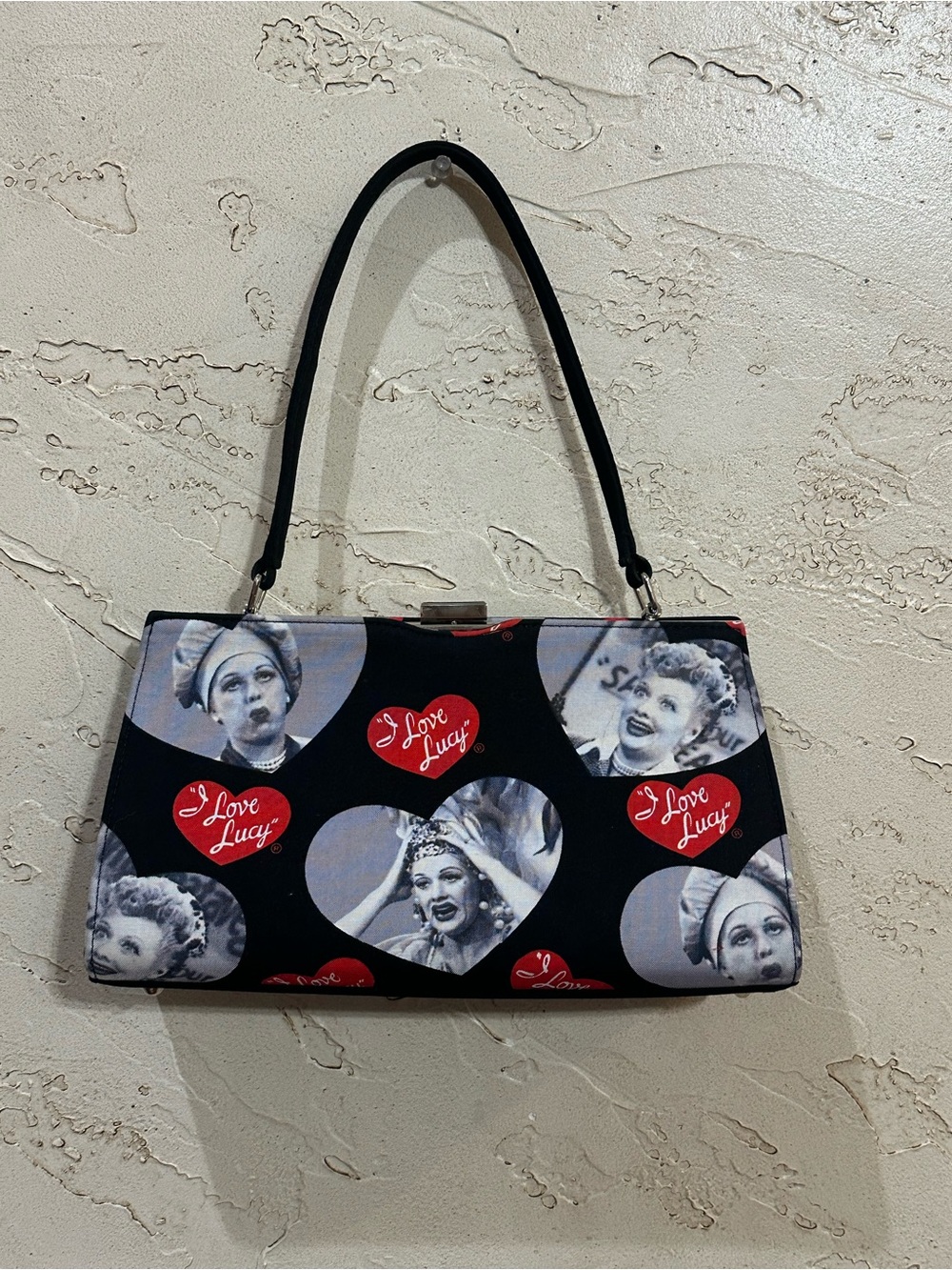 Black 'I Love Lucy' With Heart Graphic Shoulder Bag Purse
